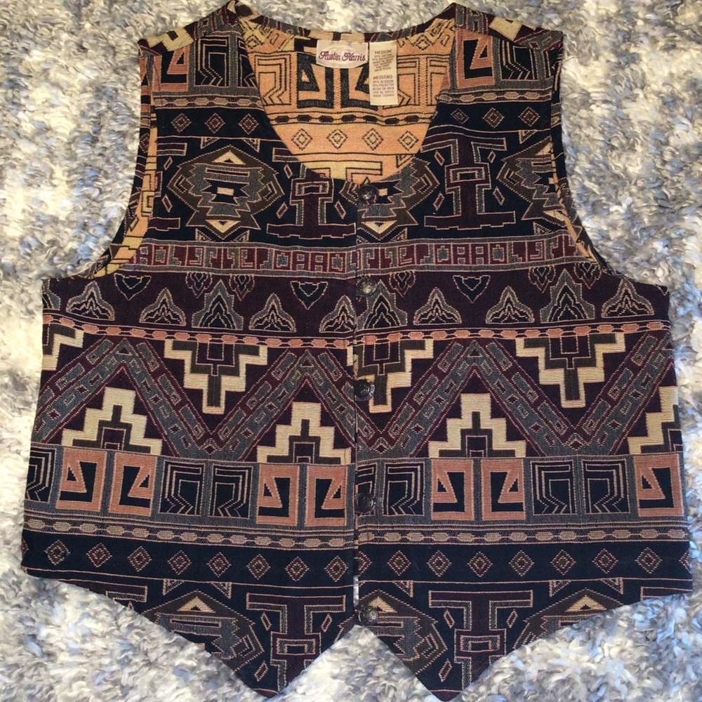 Possibly VINTAGE AUSTIN HARRIS Tribal/Aztec print Tapestry vest